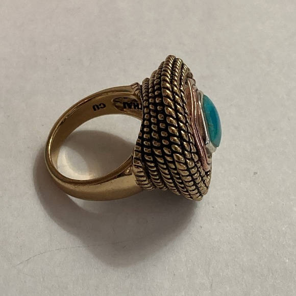 Chunky Barse Gold, Silver, Copper, and Turquoise Ring - Picture 2 of 7